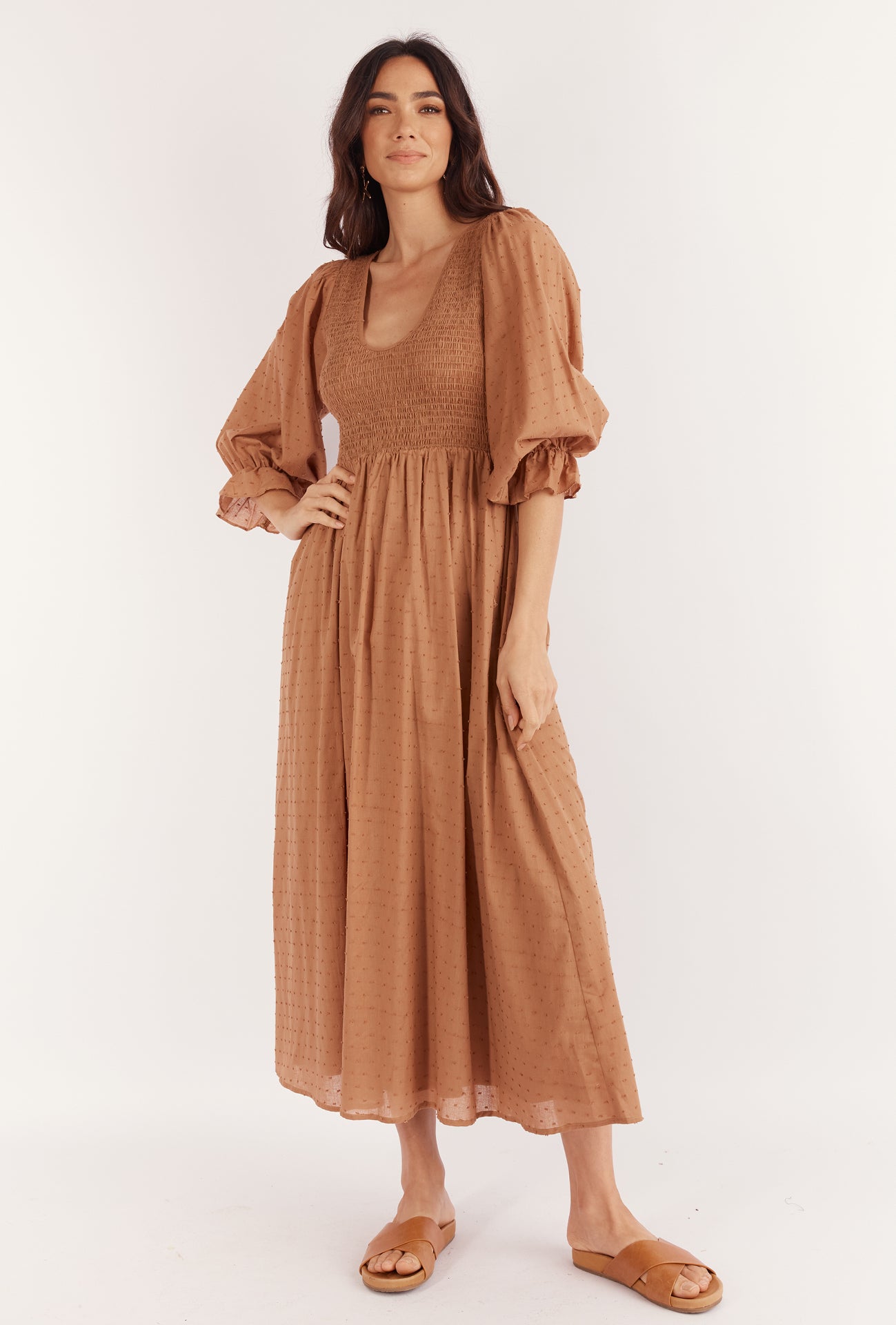 INDRA MIDI DRESS - BROWN SPOT