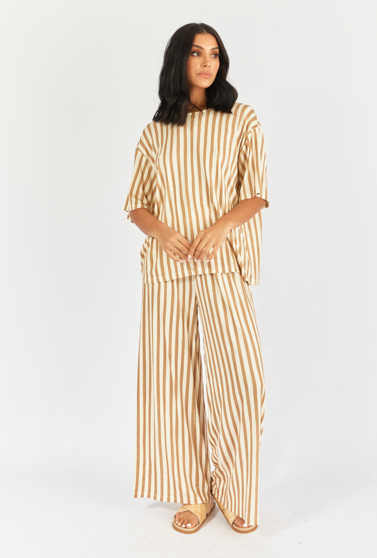 ELLE TEE - BROWN STRIPE