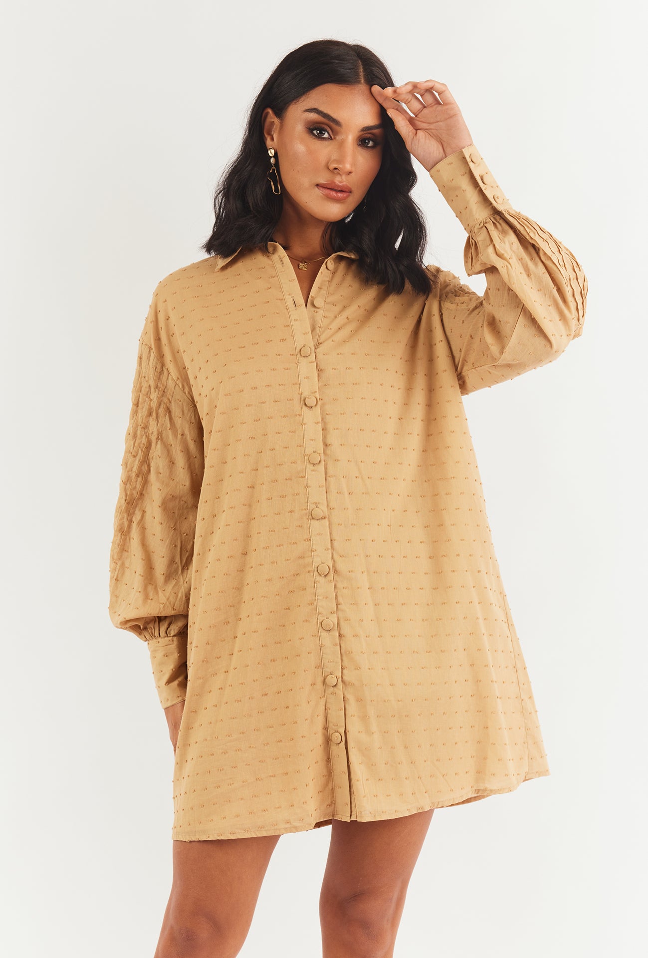 MIA MINI DRESS - BEIGE RAISED SPOT