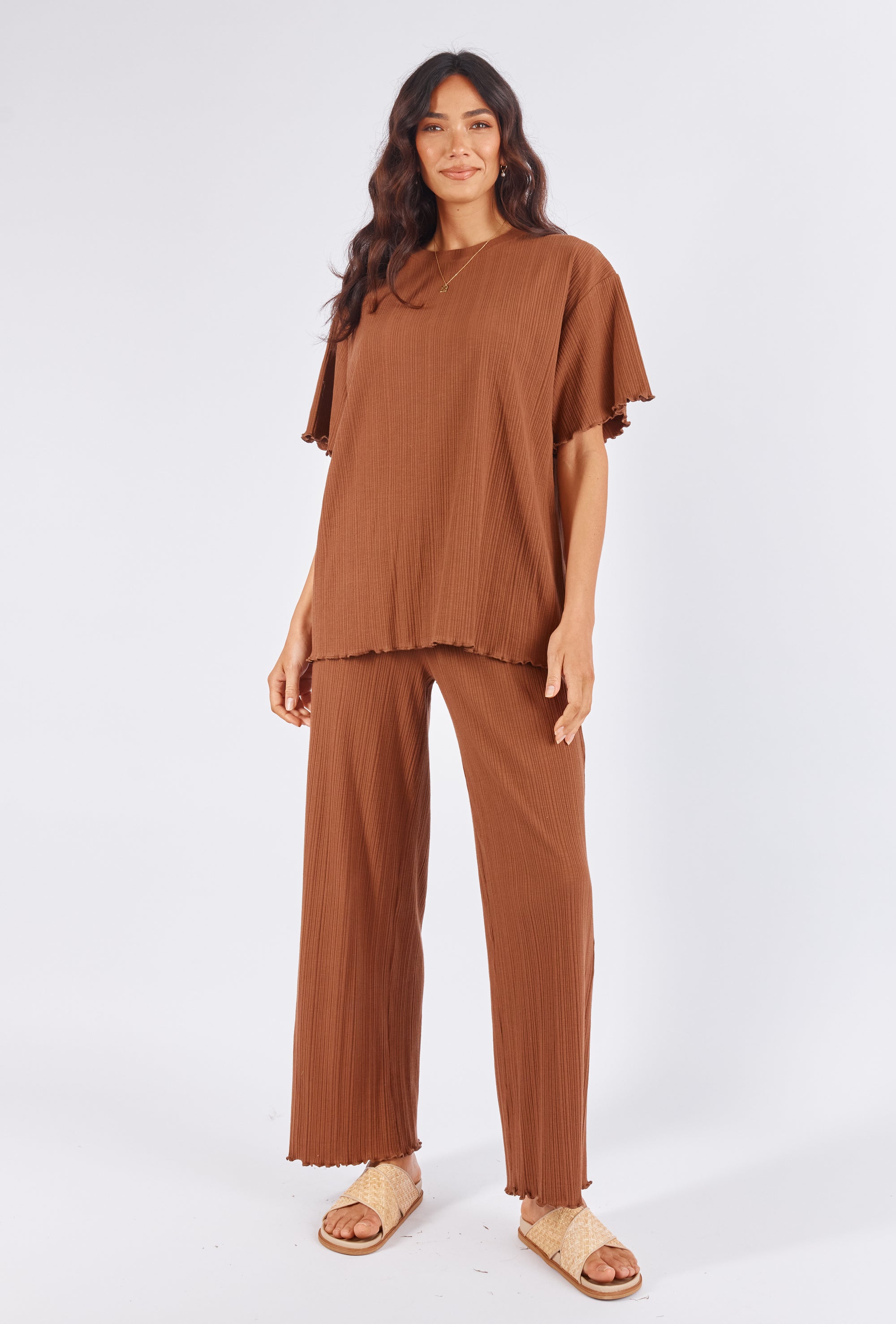 CANDACE TEE - COFFEE RIBBED